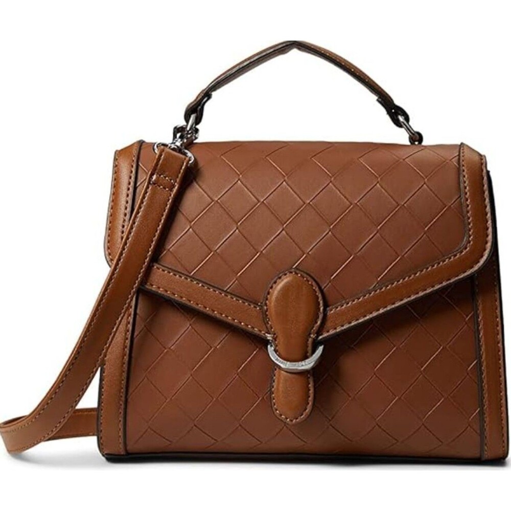 Nine West Paulson Crossbody Bag Brown Diamond Weave Satchel Purse Top Handle